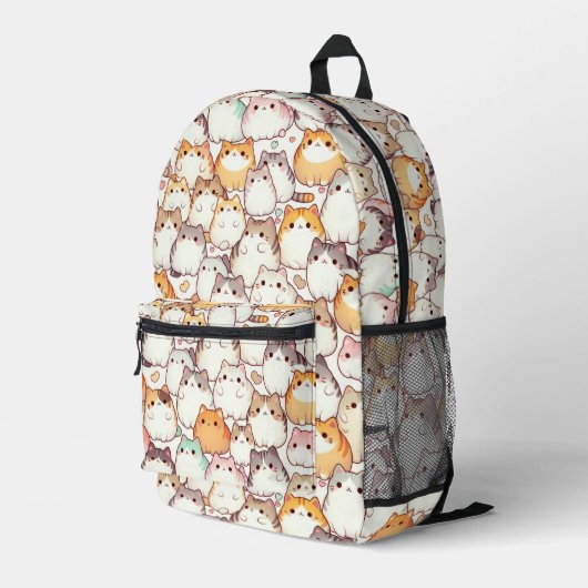 Kawaii Chubby Cartoon Katzen mit Herz Bedruckter Rucksack (Rückseitige Ecke Rechts)