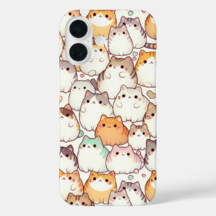 Kawaii Chubby Cartoon Katzen mit Herz iPhone 16 Hülle