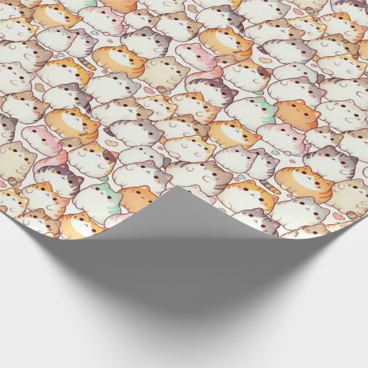 Kawaii Chubby Cartoon Katzen mit Herz Geschenkpapier (Ecke)