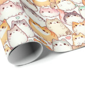 Kawaii Chubby Cartoon Katzen mit Herz Geschenkpapier (Rolleneckpunkt)