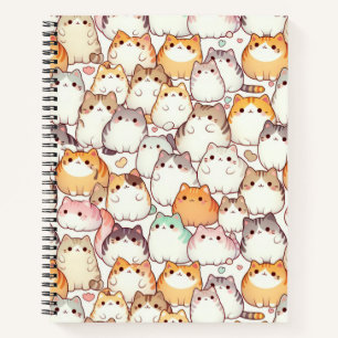 Kawaii Chubby Cartoon Katzen mit Herz Notizblock