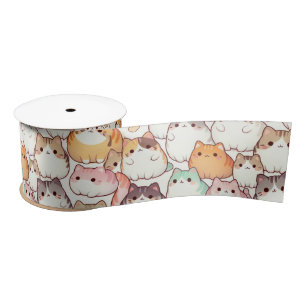 Kawaii Chubby Cartoon Katzen mit Herz Satinband