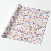 Kawaii chubby fliegend unicorn Regenbogenmuster Geschenkpapier (Ungerollt)