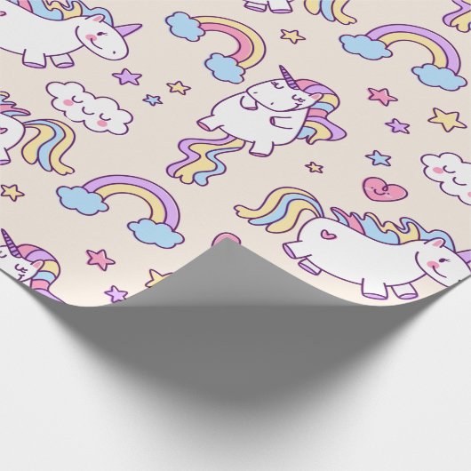 Kawaii chubby fliegend unicorn Regenbogenmuster Geschenkpapier (Ecke)