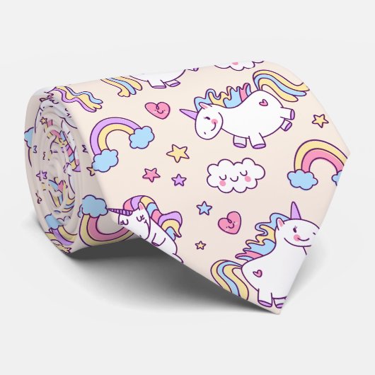 Kawaii chubby fliegend unicorn Regenbogenmuster Krawatte (Gerollt)