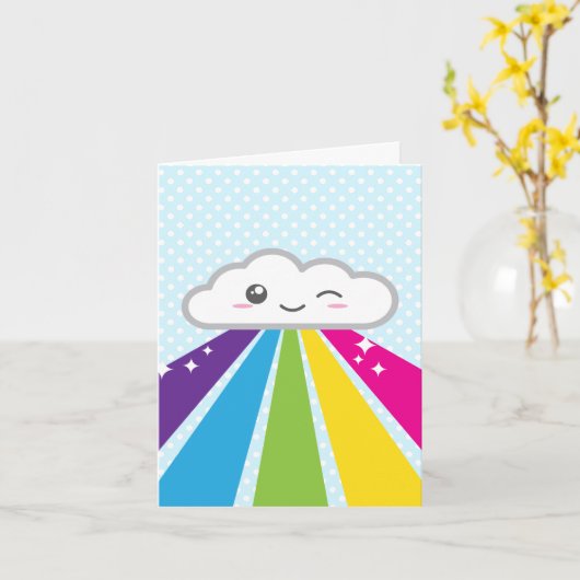 Kawaii Cloud and Rainbow Note Card Karte (Gelbe Blume)