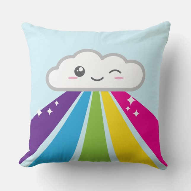 Kawaii Cloud and Rainbow Throw Kissen (Vorderseite)