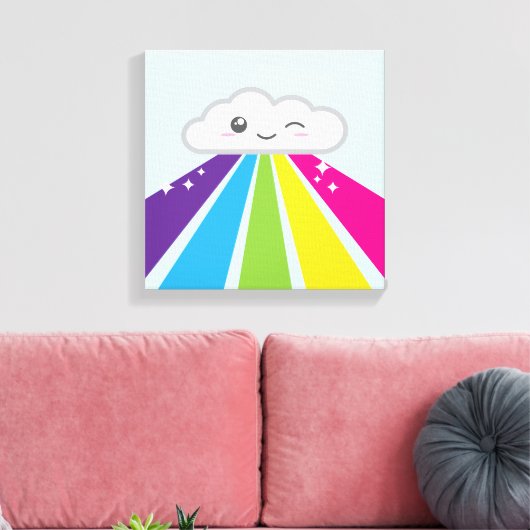 Kawaii Cloud and Rainbow Wrapped Canvas Leinwanddruck (Insitu (Wohnzimmer))