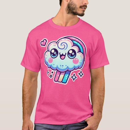 Kawaii Cloud mit Regenbogen Niedlich und funkelnde T-Shirt (Vorderseite)