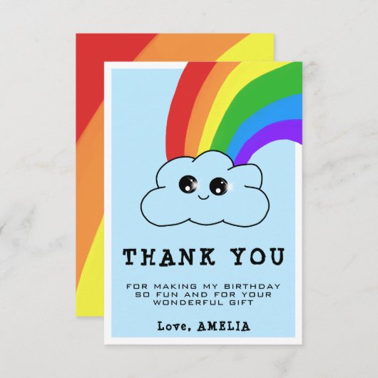 Kawaii Cloud Rainbow Kindergeburtstag Dankeskarte (Vorne/Hinten)