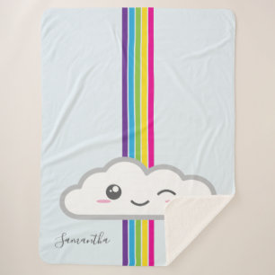 Kawaii Cloud & Rainbow Monogram Sherpa Blanket Sherpadecke