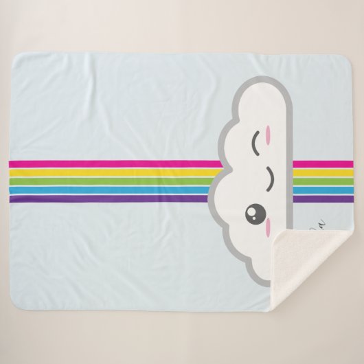 Kawaii Cloud & Rainbow Monogram Sherpa Blanket Sherpadecke (Vorderseite (Horizontal))
