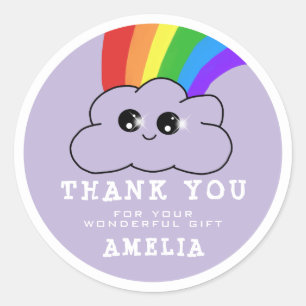 Kawaii Cloud Rainbow Pink Birthday Vielen Dank Runder Aufkleber
