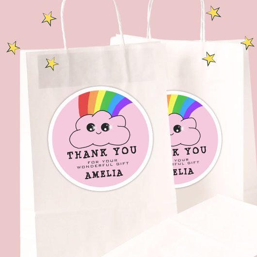 Kawaii Cloud Rainbow Pink Birthday Vielen Dank Runder Aufkleber