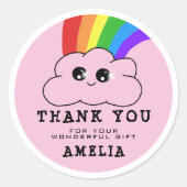 Kawaii Cloud Rainbow Pink Birthday Vielen Dank Runder Aufkleber (Vorderseite)
