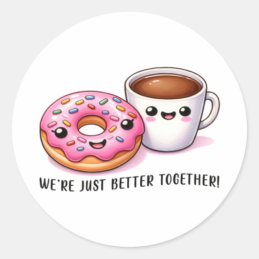 Kawaii Coffee and Donut Better Together Pattern Runder Aufkleber (Vorderseite)