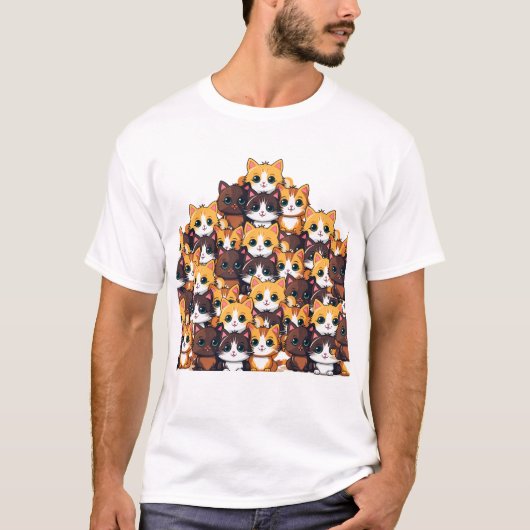 Kawaii Colorful Cat Pattern T - Shirt (Vorderseite)