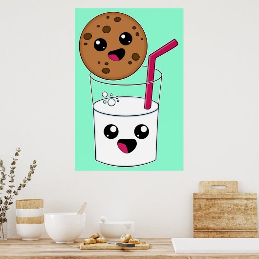 Kawaii Cookie und Milch Poster (Küche)