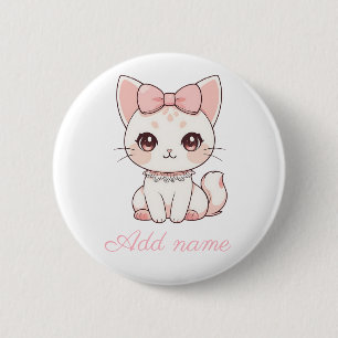Kawaii Coquette Katze mit rosa Schleife Süße fem Button