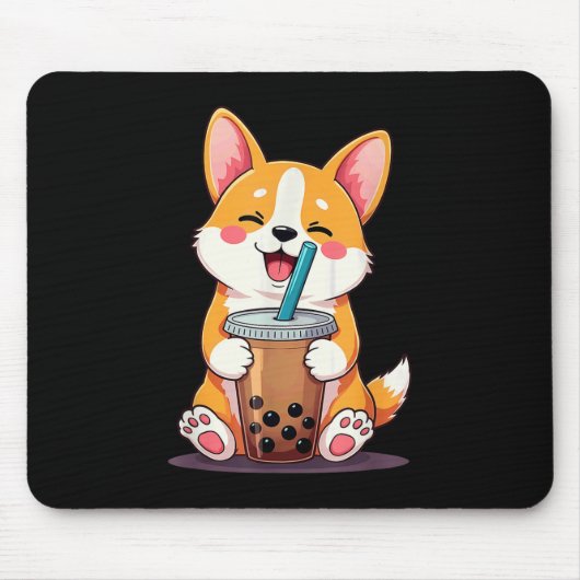 Kawaii Corgi Bubble Tea Mousepad (Vorne)