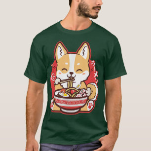 Kawaii Corgi Eating Ramen Niedlich Japanischer Ani T-Shirt