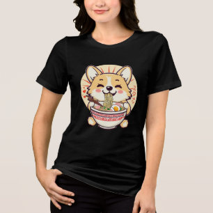 Kawaii Corgi Eating Ramen - Niedliche Anime Dog Fo Tri-Blend Shirt