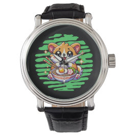 Kawaii Corgi essen Schüssel Ramen Armbanduhr