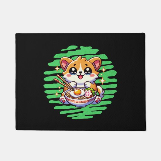 Kawaii Corgi essen Schüssel Ramen Fußmatte (Vorderseite)