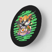 Kawaii Corgi essen Schüssel Ramen Runde Wanduhr (Winkel)