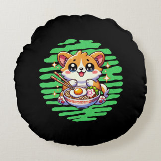 Kawaii Corgi essen Schüssel Ramen Rundes Kissen