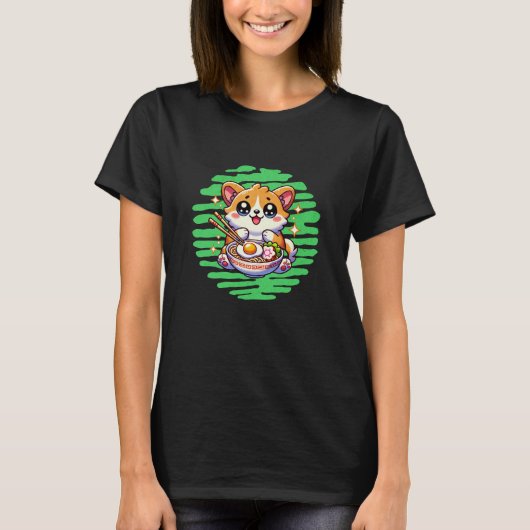 Kawaii Corgi essen Schüssel Ramen T-Shirt (Vorderseite)
