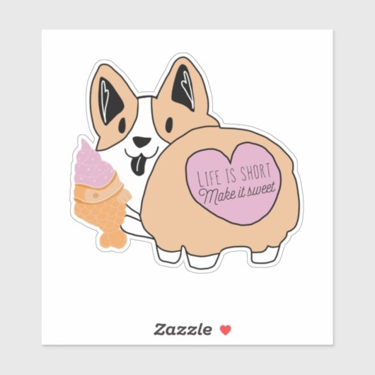 Kawaii Corgi mit Eiscreme Aufkleber (Blatt)
