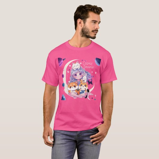 Kawaii Cosmic Dreamer Niedlich Moon Animal Friends T-Shirt (Vorne ganz)