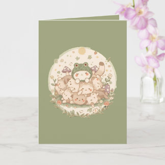 Kawaii Cotattcore Cat Pile mit Froschhut Gruß Karte