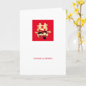 Kawaii Couple Double Happy | Chinesische Hochzeit Karte (Gelbe Blume)