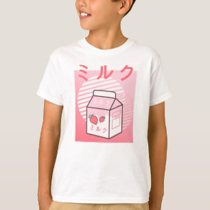 Kawaii Cow Retro Japanisch Erdbeere Milkshake T-Shirt