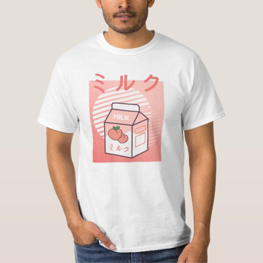 Kawaii Cow Retro Japanisch Pfirsichmilch T-Shirt (Vorderseite)
