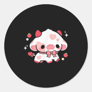 Kawaii Cow Strawberry Niedlich Anime Girls T Runder Aufkleber