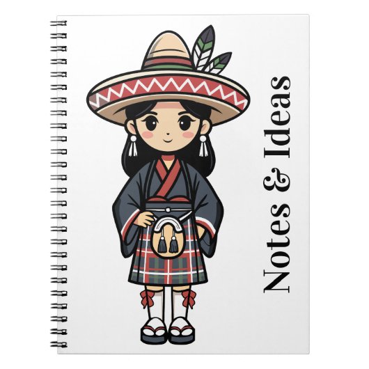Kawaii Cultural Girl Illustration Notizblock (Vorderseite)