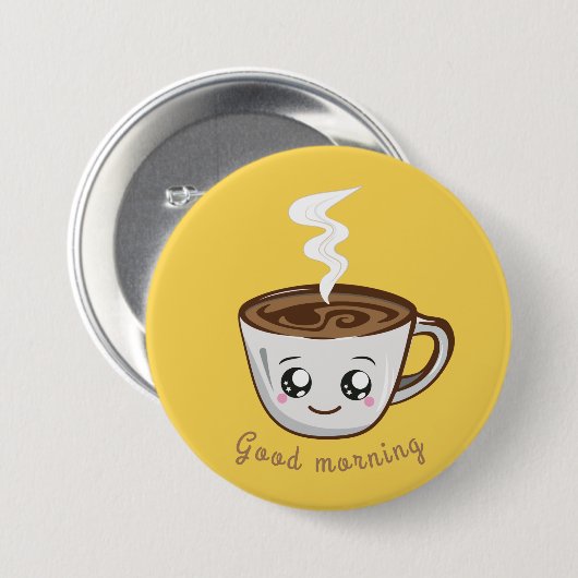 Kawaii Cup für Kaffee, Tee| Guten Morgen Button (Vorne & Hinten)
