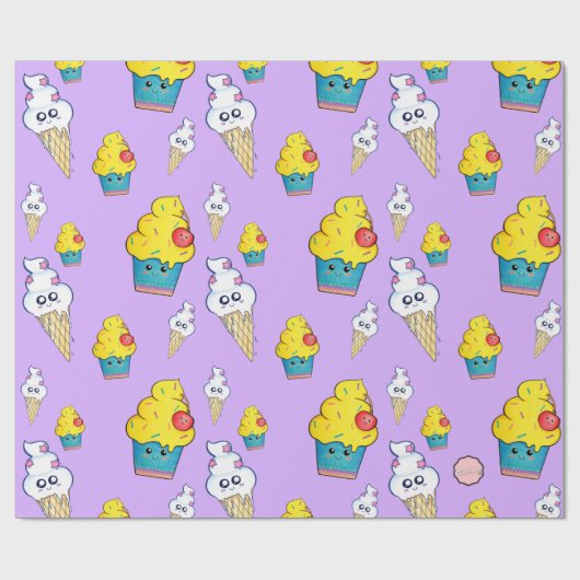 Kawaii Cupcake and Ice Creme Cone Wrapping Paper Geschenkpapier (Flach)
