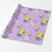 Kawaii Cupcake and Ice Creme Cone Wrapping Paper