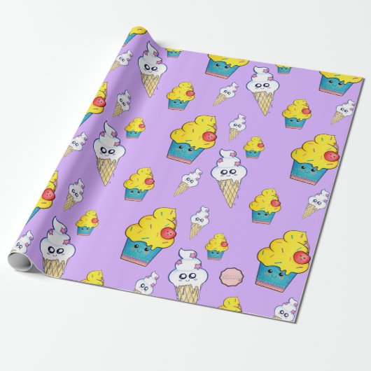 Kawaii Cupcake and Ice Creme Cone Wrapping Paper Geschenkpapier (Ungerollt)