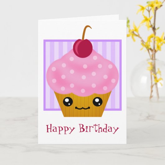 Kawaii Cupcake Birthday Card Karte (Gelbe Blume)