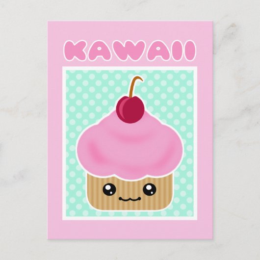 Kawaii Cupcake Cherry Candy Postkarte (Vorderseite)