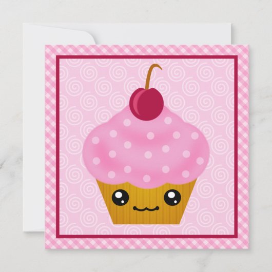 Kawaii Cupcake Cherry Geburtstagsparty Einladungen (Vorderseite)