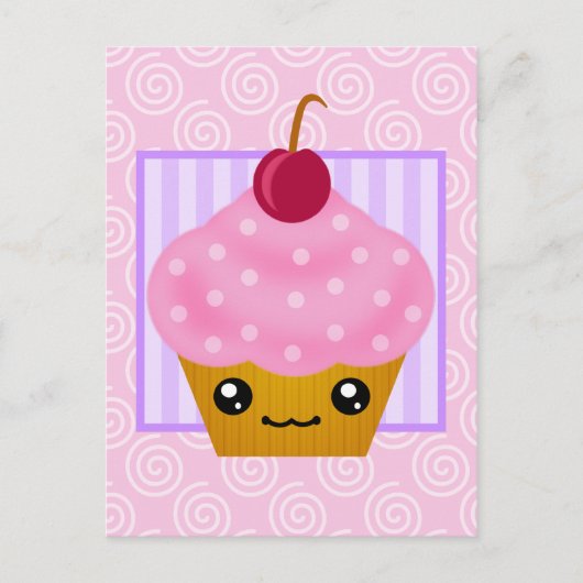 Kawaii Cupcake Cherry Postcard Postkarte (Vorderseite)
