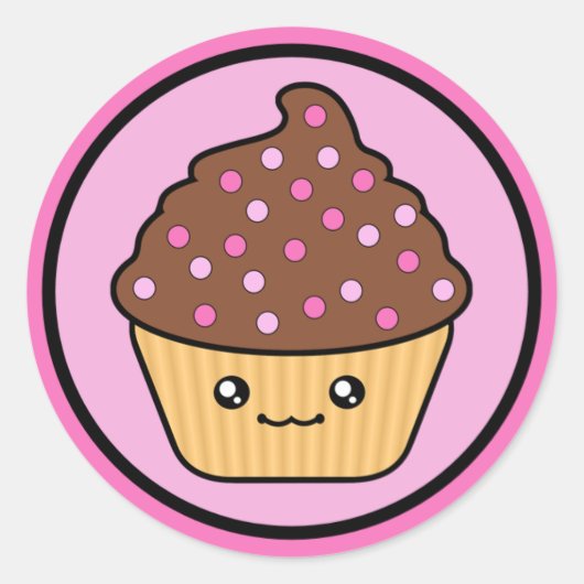 Kawaii Cupcake Chocolate Zuckerguss Runder Aufkleber (Vorderseite)