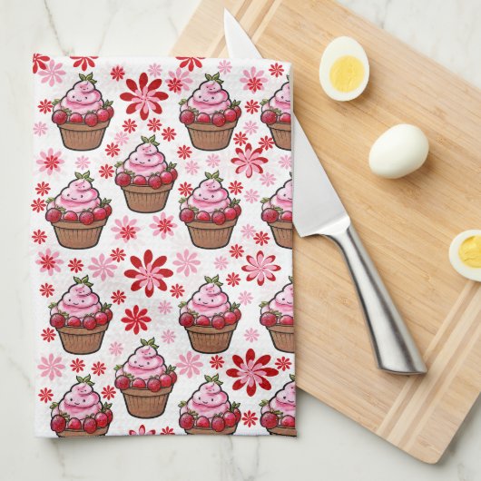 Kawaii Cupcake Design - Niedliche DessertIllustrat Geschirrtuch (Viertel Falte)