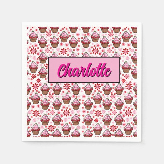 Kawaii Cupcake Design - Niedliche DessertIllustrat Serviette (Vorderseite)